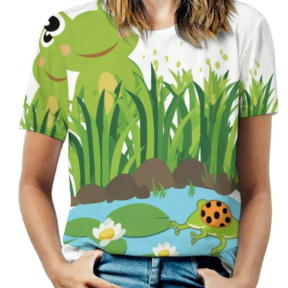 Frog Pond Life Womens Tops Women's Fashion Casual Short Sleeve Flower Print Round Neck Pullover Top Blouse