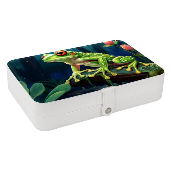 Frog Portable PU Leather Earring Holder Organizer with Removable Compartment and Storage Box