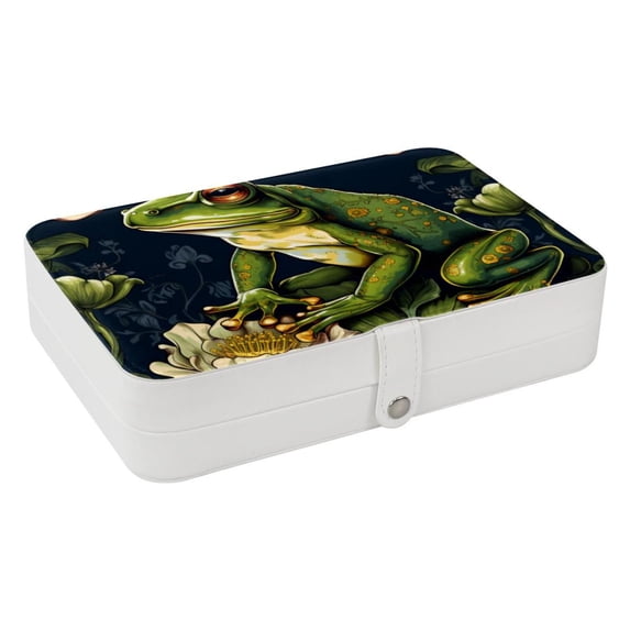 Frog Portable PU Leather Jewelry Organizer with Necklace Holder, Jewelry Stand, and Earring Holder - Removable Compartment Included