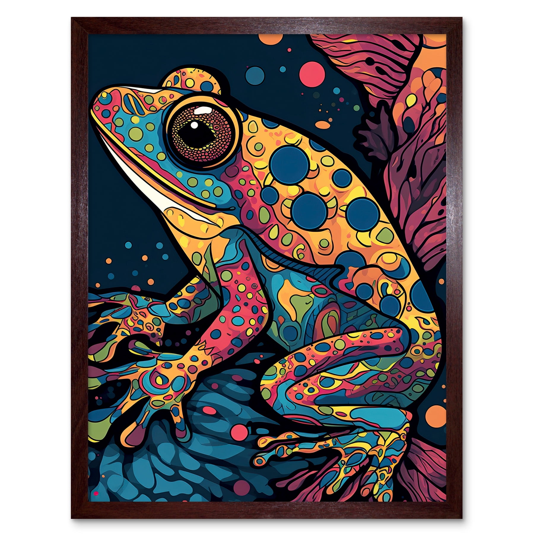 Frog Portrait Acrylic Painting Colourful Psychedelic Patterns Aquatic  Animal Modern Pop Art Art Print Framed Poster Wall Decor 12x16 inch