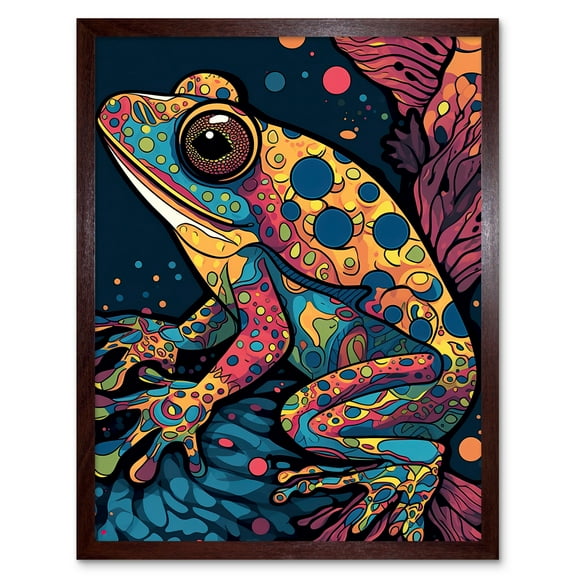 Frog Portrait Acrylic Painting Colourful Psychedelic Patterns Aquatic Animal Modern Pop Art Art Print Framed Poster Wall Decor 12x16 inch