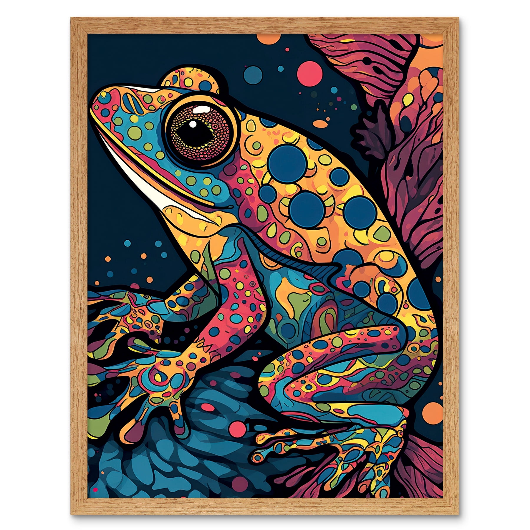 Frog Portrait Acrylic Painting Colourful Psychedelic Patterns