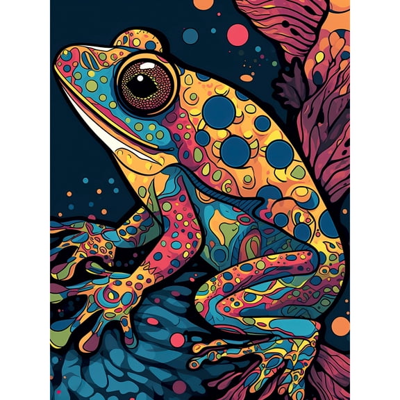 Frog Portrait Acrylic Painting Colourful Psychedelic Patterns Aquatic Animal Modern Pop Art Large Wall Art Poster Print Thick Paper 18X24 Inch