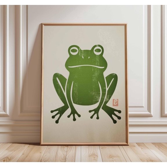 Frog Poster Wall Art Minimalist Animal Print Vintage Style Illustration 8x12 UNFRAMED