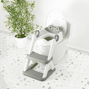 COOSEYA Potty Training Seat , Potty Training Toilet for Kids , Toddler Toilet Seat with Ladder, Children 12+ Months(Frog/Grey)