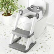 COOSEYA Potty Training Seat , Potty Training Toilet for Kids , Toddler Toilet Seat with Ladder, Children 12+ MonthsFrog/Grey