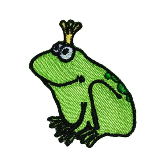 Frog Prince Patch King Crown Amphibian Fairy Tale Embroidered Iron On Applique