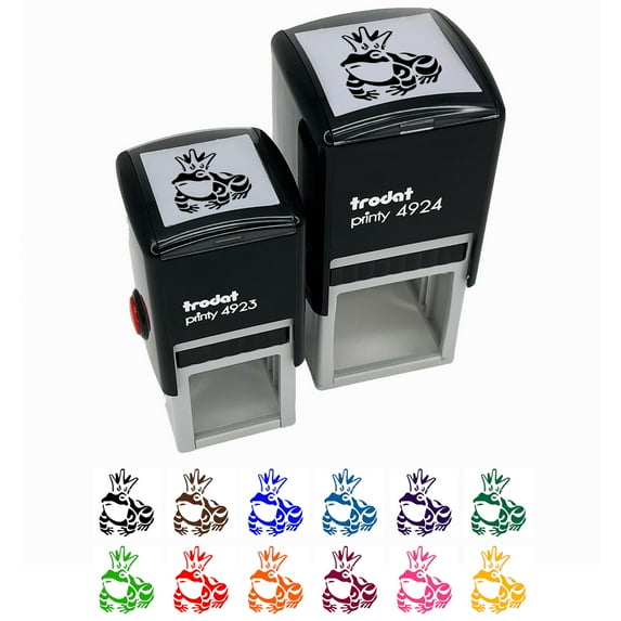 Frog Prince with Crown Self-Inking Rubber Stamp Ink Stamper - Red Ink - Large 1-1/2 Inch