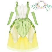 Frog Princess Dress Girls Fairy Tale Fancy Dresses with Wreath Birthday Party Halloween Costume