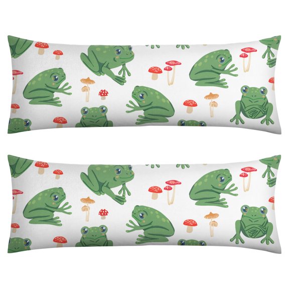 Frog Print Body Pillow Cover 20x54 - Green Cartoon Frog with Flower & Plant Pattern, Full-Length Support Pillowcase with Invisible Zipper, Soft Skin-Friendly Fabric, Easy Care Machine Washable