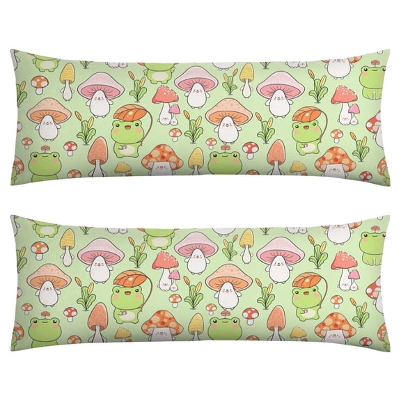 Frog Print Body Pillow Cover 20x54 - Green Cartoon Frog with Flower & Plant Pattern, Full-Length Support Pillowcase with Invisible Zipper, Soft Skin-Friendly Fabric, Easy Care Machine Washable