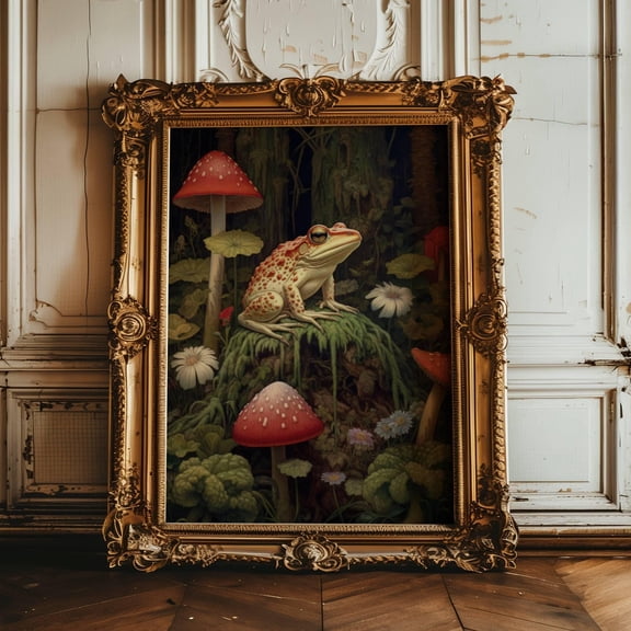 Frog Print, Frog Wall Art, Dark Academia Print, Goblincore Decor, Mushroom Print Victorian Vintage Mushroom Poster Frog Lover Print For Her Poster Unframed