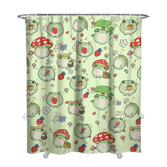Frog Print Shower Curtain, Nature-Inspired Green Frog & Forest Pattern, Quick-Dry Waterproof Bath Curtain 72x84 Inch, Machine Washable with Rust-Resistant Grommets