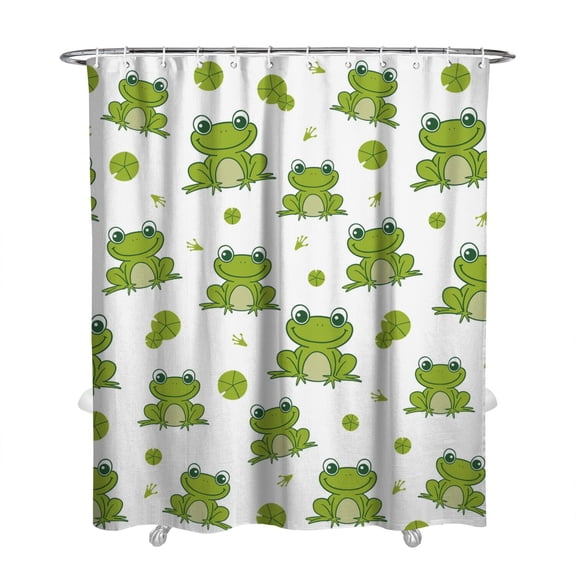 Frog Print Shower Curtain, Nature-Inspired Green Frog & Forest Pattern, Quick-Dry Waterproof Bath Curtain 72x84 Inch, Machine Washable with Rust-Resistant Grommets