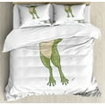 thumbnail image 1 of Frog Queen Size Duvet Cover Set, Frog Jumping in Excitement in the Water Happy Toad Freedom Relax Lifestyle Humor, Decorative 3 Piece Bedding Set with 2 Pillow Shams, Olive Green Grey, by Ambesonne, 1 of 3