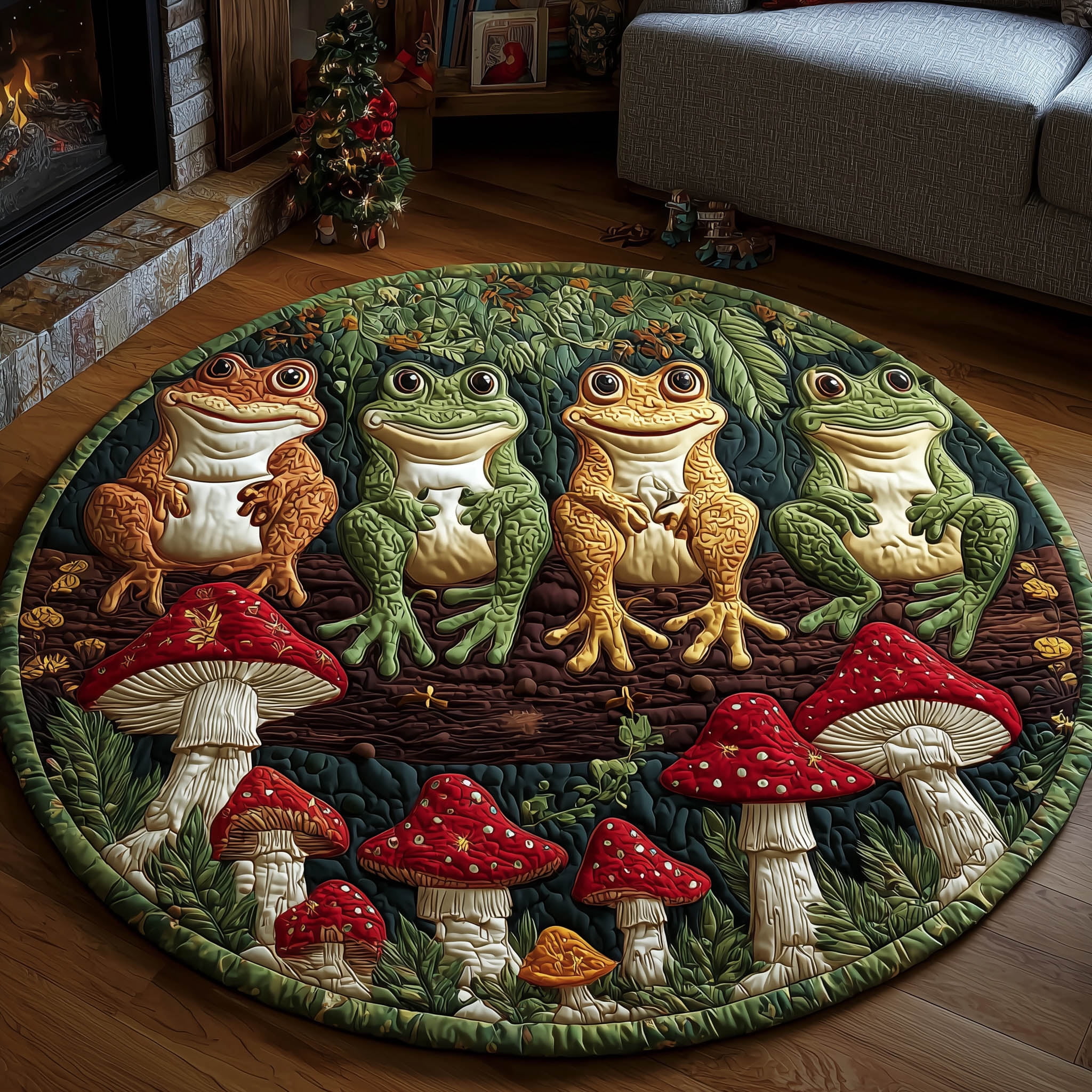 Frog Quilted Round Mat, Frog Animal Round Floor Mat, Nature Home Decor ...