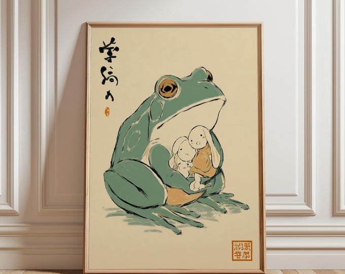 Frog Rabbits Japanese Ink Illustration Wall Art Print, Unframed Paper ...