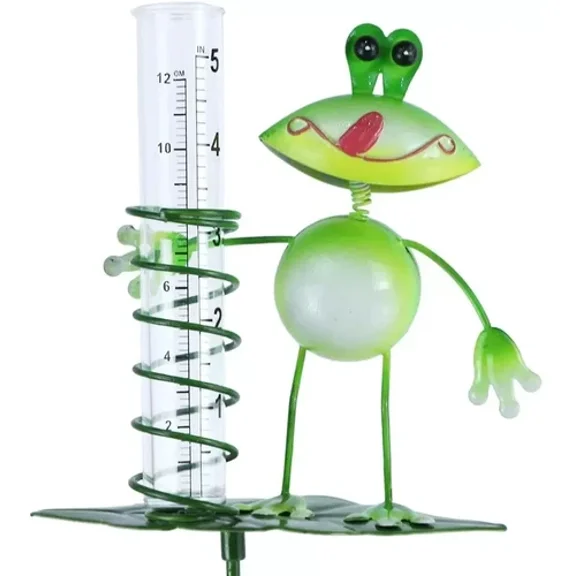 Frog Rain Gauge Garden Metal Stake Decorative Outdoor Yard Decor