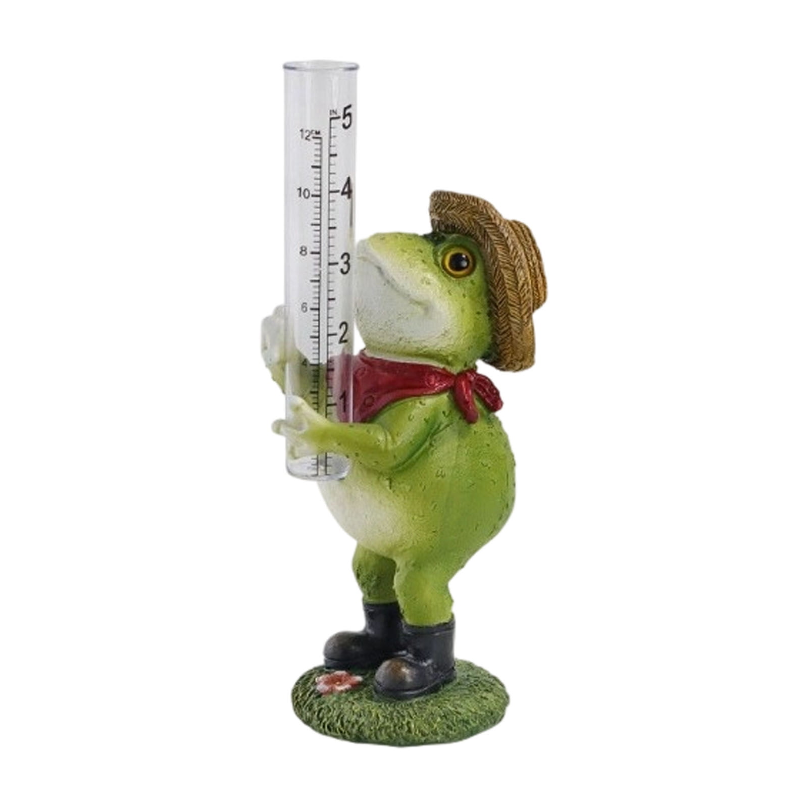 Frog Rain Gauge Garden Statue 7.1 Inch Resin Rain Gauge with 5" Transparent Tube Weatherproof Outdoor Yard Ornament for Patio Lawn Garden