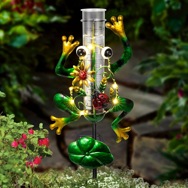 Frog Rain Gauge,Solar Powered Rain Gauge Outdoor,Metal Frog Figurine ...