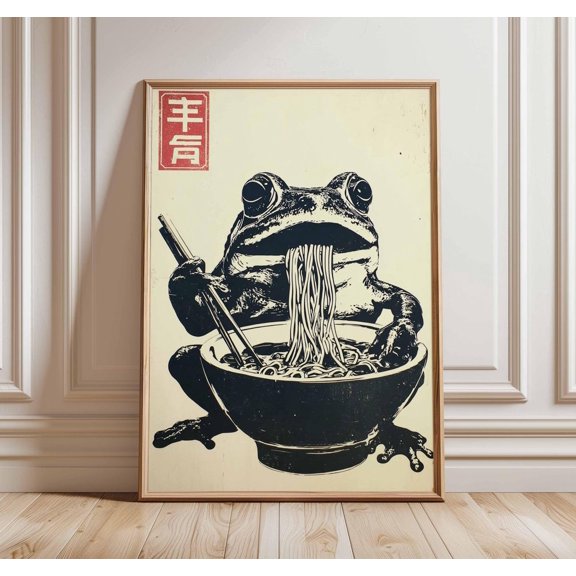 Frog Ramen Japanese Food Print Quirky Animal Asian Kitchen Unframed Paper Print