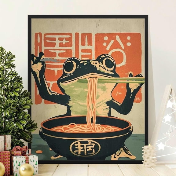 Frog Ramen Poster Cute Kitchen Wall Art Food Decor, Unframed Paper Poster 8x10in