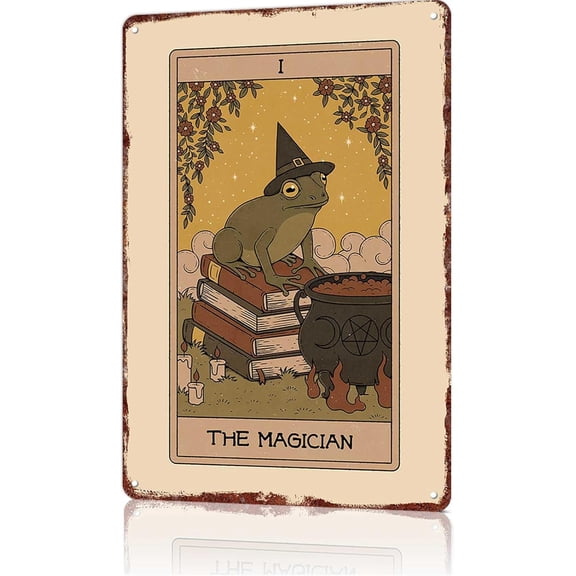 Frog Reading Metal Tin Wall Sign, Vintage Book Decor for Home Library, Bookstore, Coffee Shop, Study Room, Classroom, 8 x 12 Inch