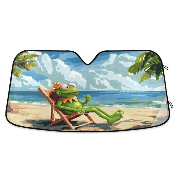 Frog Relaxing on Beach Car Windshield Sun Shade Foldable Car Front Window Visor Heat and UV Protection 53x23.5