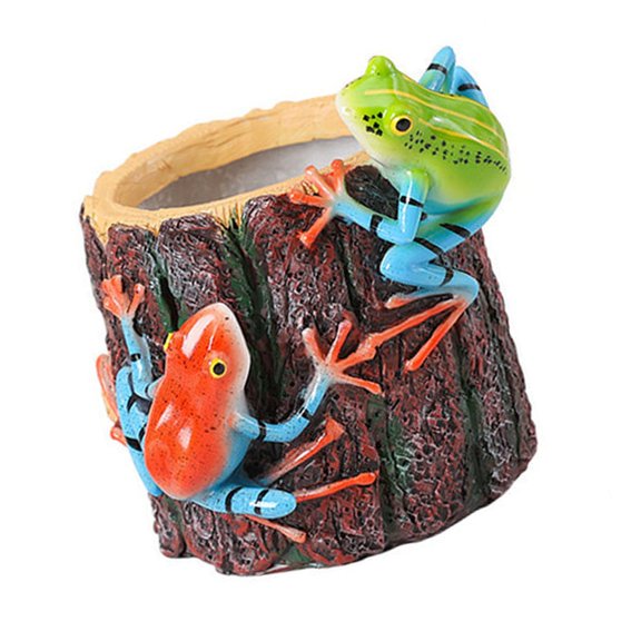 Frog Resin Tree Stump Planter 10cm/3.93inch Small Flower Planter for Cactus and Small Desktop Balcony Windowsill Displa
