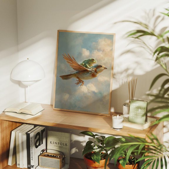 Frog Riding Bird Fantasy Animal Wall Art Home Decor Unframed Paper Print