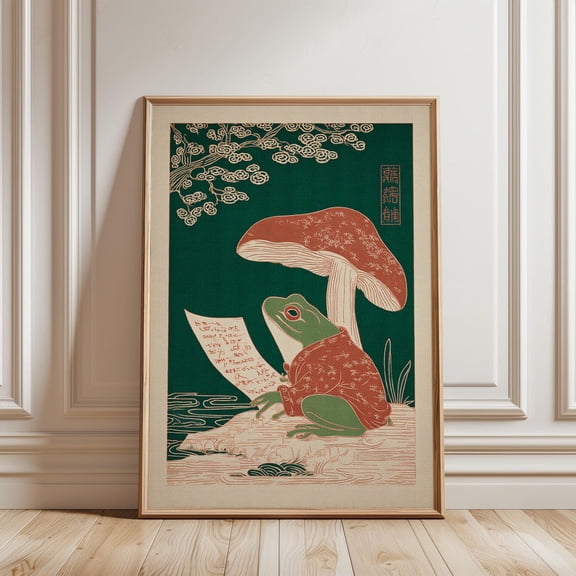 Frog Scholar Japanese Textured Illustration Art Unframed Paper Print 12x18in