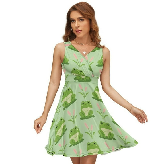 Frog Seamless Pattern Dress Fashion Beach Long Dresses Female Party Printed Sundress