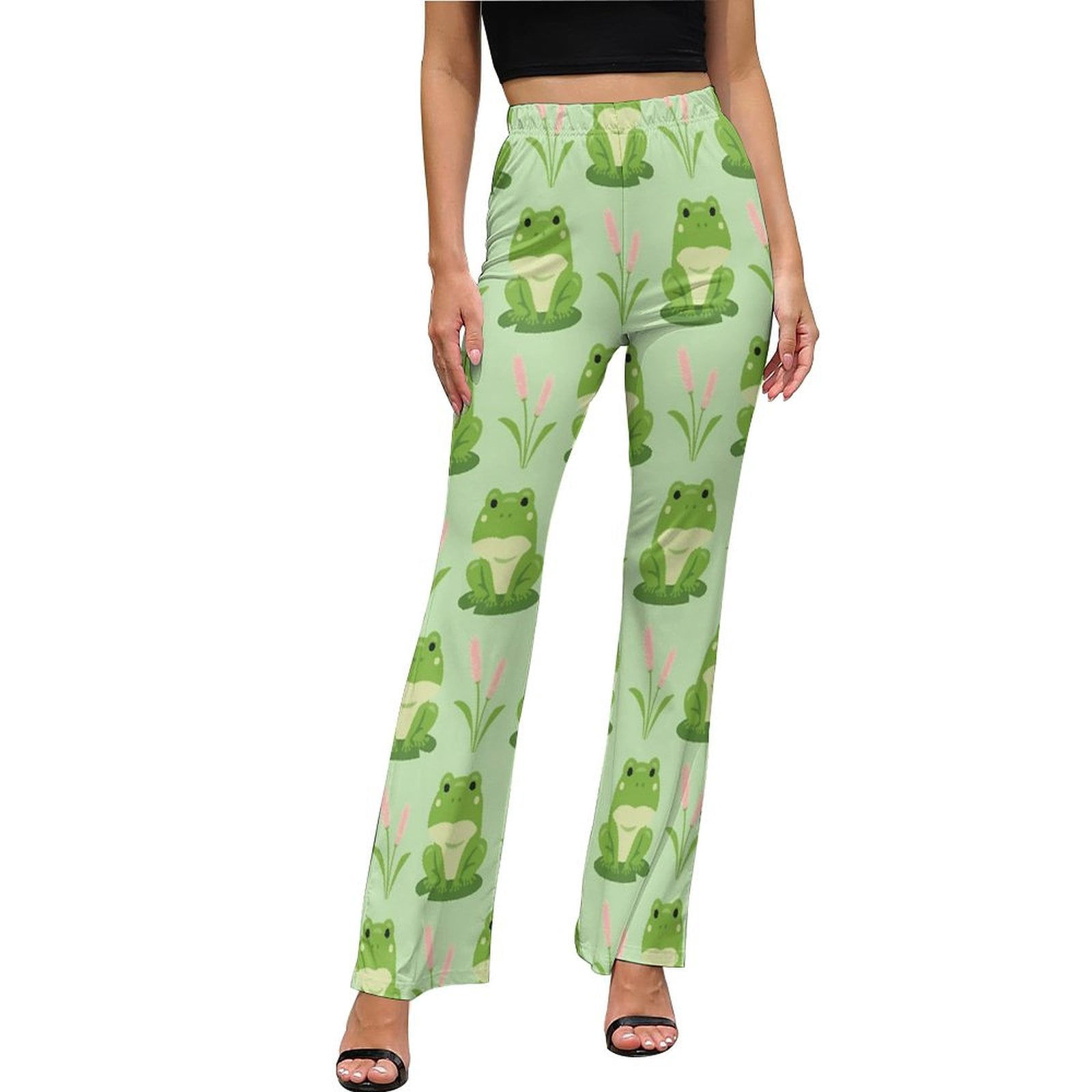 Frog Seamless Pattern High Waisted Casual Flared Trousers Summer Home ...