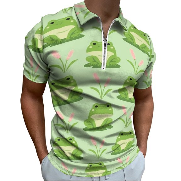 Frog Seamless Pattern Men Zipper T-shirt Summer Casual Short Sleeve T-shirt Top