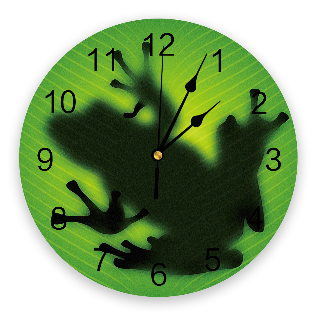 Frog Shadow Leaf Plant Green Round Wall Clock Creative Home Decor Living Room Quartz Needle Wall