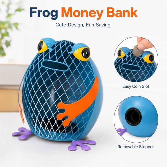 Frog Shaped Kids Piggy Bank Unbreakable Metal Decorative Jar for Shelf Desk Unique Home Decor Gift for Boys and Girls