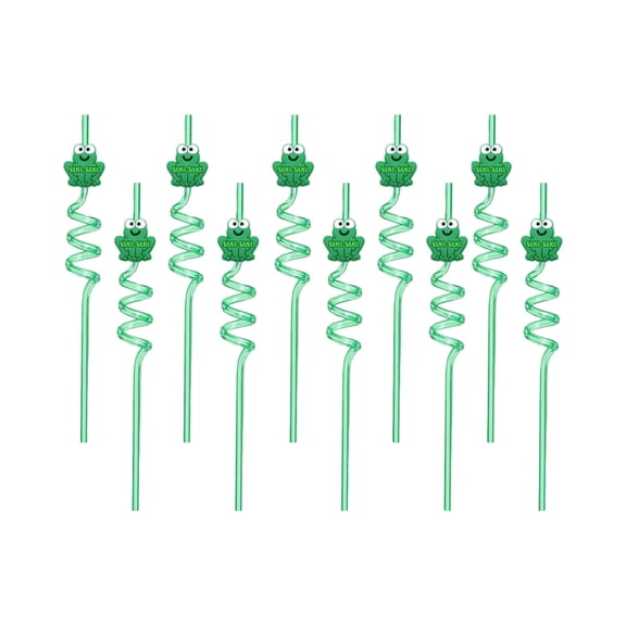 Frog-Shaped Reusable Bendy Straws  PVC Kids Party Drinking Straws, Green, 7.5", for Birthday Parties & Daily Use