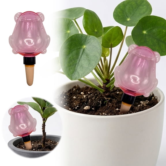 Frog Shaped Self Watering Spike Automatic Watering Stake Cute Irrigation Device For Indoor Outdoor Potted Plants Garden(Pink-10.2X18.5Cm)