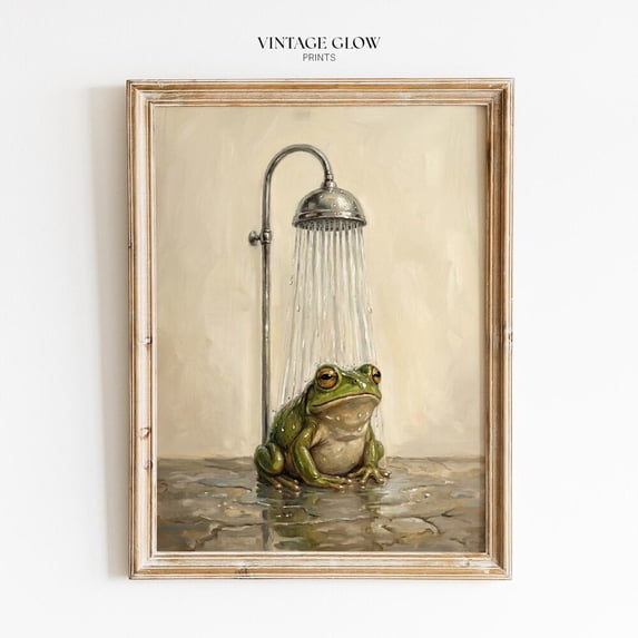 Frog Shower Poster, Deadpan Cottagecore Bathroom Decorative ...
