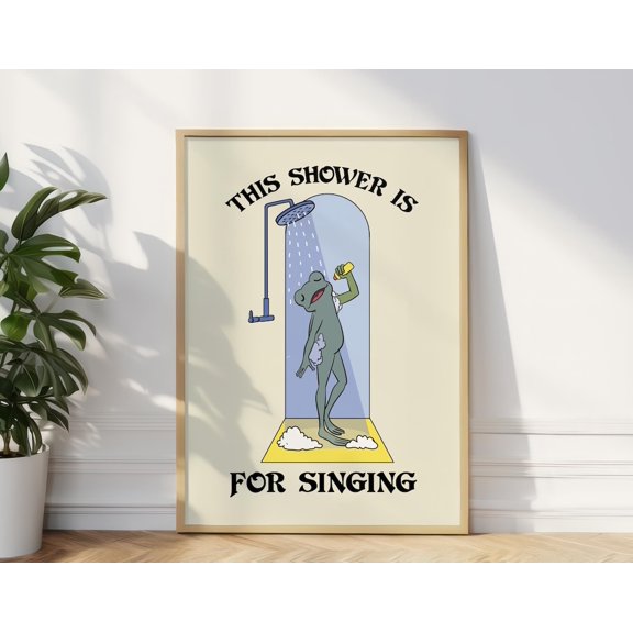 Frog Singing This Shower Is For Singing Blue Bathroom Poster Unframed Paper Print