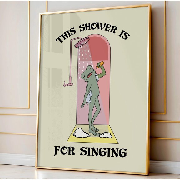 Frog Singing This Shower Is For Singing Restroom Poster Art Unframed Paper Print