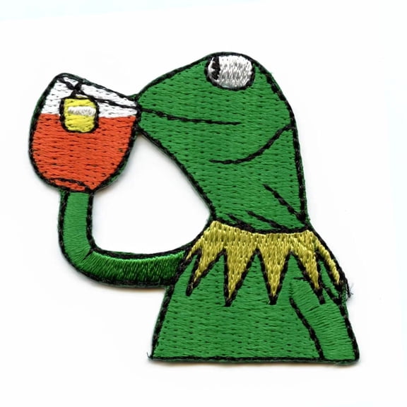 Frog Sipping Tea Meme Iron On Embroidered Patch