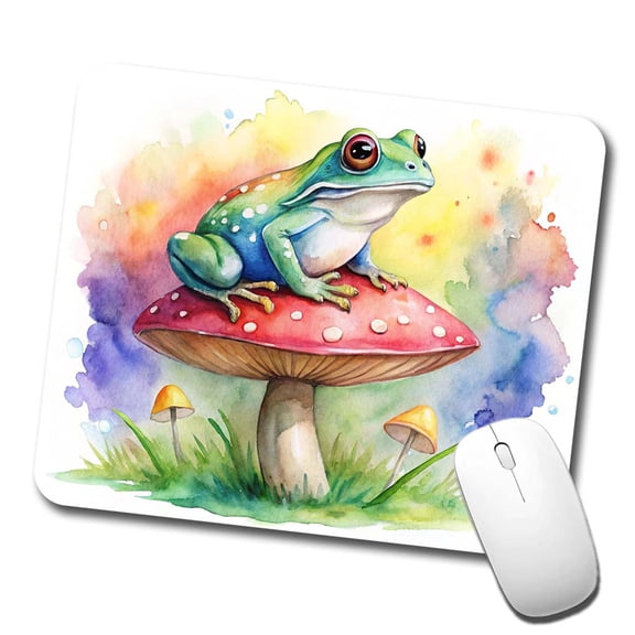 Frog Sitting On A Magical Mushroom Watercolor Mouse Pad Low Profile Gaming Mat