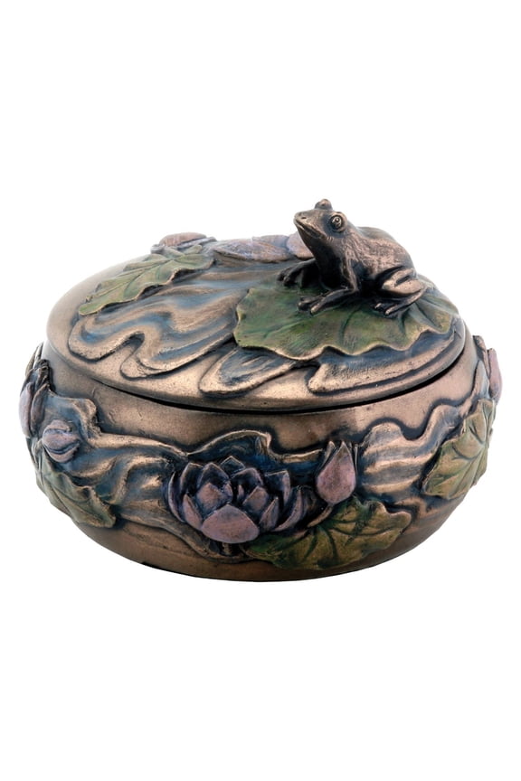 Frog Sitting on Lily Decoration Art Nouveau Design Jewelry Box