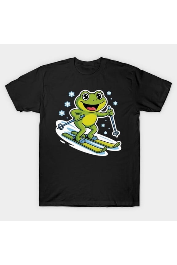 Frog Ski Jumper Ski Winter Sports Funny Animal Artwork Print, H37259 T-Shirt, for Men and Women, Up to Size 5XL