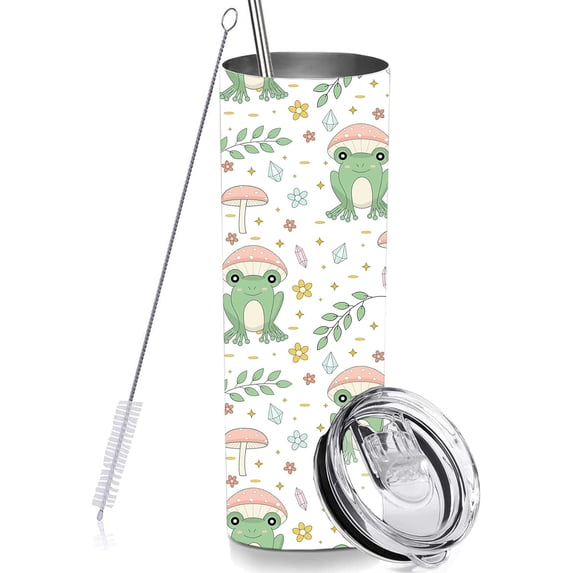 Frog Skinny Tumblers with Lids and Straws, Double Wall Vacuum Slim Water Tumbler 20 OZ for Men Women