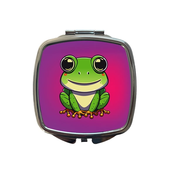 Frog Smiling Travel Makeup Handbag Purse Small Pocket Compact Mirror