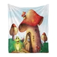 thumbnail image 1 of Frog Soft Flannel Fleece Blanket, Cartoon Illustration of Funny Animal near a Mushroom House in Fantasy Fairytale Forest, Cozy Plush for Indoor and Outdoor Use, 50" x 60", Multicolor, by Ambesonne, 1 of 6
