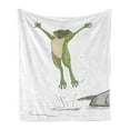 thumbnail image 1 of Frog Soft Flannel Fleece Blanket, Frog Jumping in Excitement in the Water Happy Toad Freedom Relax Lifestyle Humor, Cozy Plush for Indoor and Outdoor Use, 50" x 70", Olive Green Grey, by Ambesonne, 1 of 5