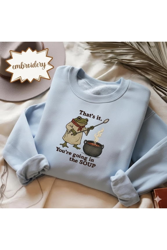 Frog Soup Embroidered Shirt, Funny Meme Embroidery Tee, Cute Animal Embroidered Gift, Spooky Season Halloween Shirt